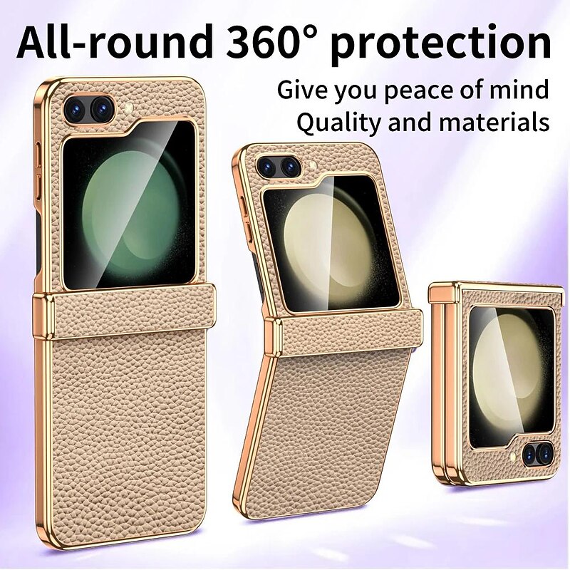 Phone Case For Samsung Galaxy Z Flip 5 Back Cover Shockproof Genuine Leather4