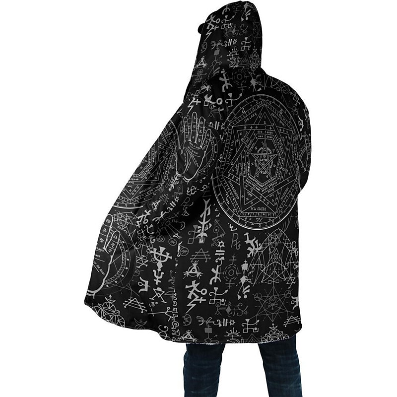 Men's Tribal Totem Bandana Print Winter Coat Fleece Jacket Coat Thermal Warm Vintage Daily Wear Going out Pocket Print Fall & Winter Hooded Long Sleeve Black2