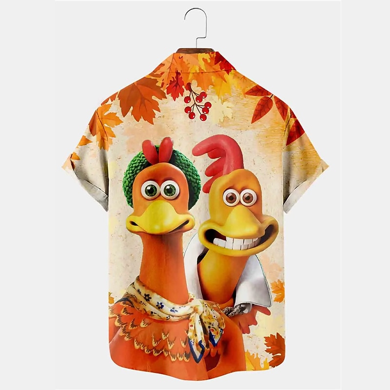 Christmas Men's Snowflake Turkey Shirt Button Up Shirt Short Sleeve Casual Daily Wear Going out Weekend Autumn / Fall Turndown Print Button-Down Yellow Burgundy2