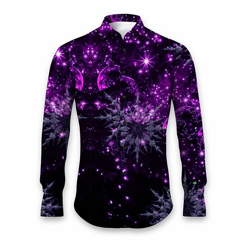 Men's Geometric Pattern Sparkly Shirt Long Sleeve Casual Daily Wear Going out Fall & Winter Turndown Print Button-Down Black Yellow Red Royal Blue Blue4