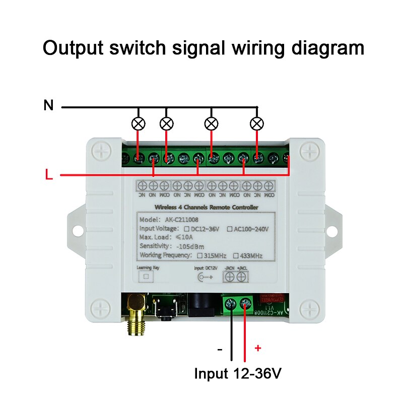 Wireless Remote /DC12V 24V 36V 4CH Remote control switch/learning code Power  ON OFF switch  Motor switch /433mhz4