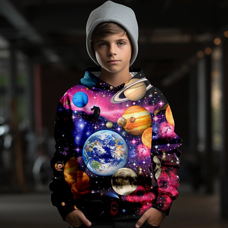 Boys 3D Galaxy Space Hoodie Long Sleeve 3D Print Fall Active Kids 4-12 Years Regular Fit2