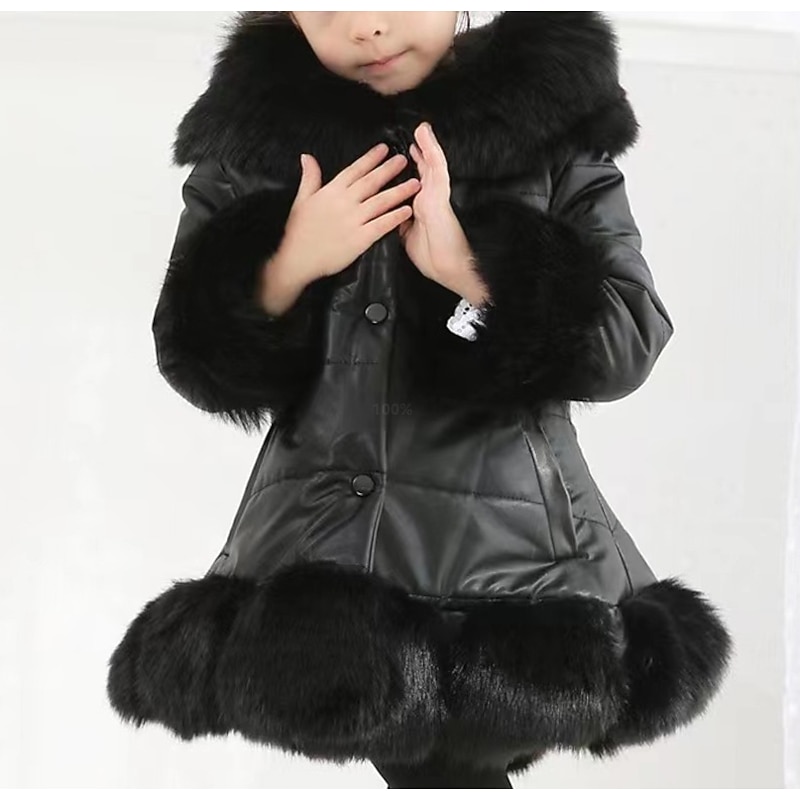 Kids Girls' Faux Fur Coat Solid Color Daily Zipper School Coat Outerwear 2-12 Years Winter Light Blue Black Pink2