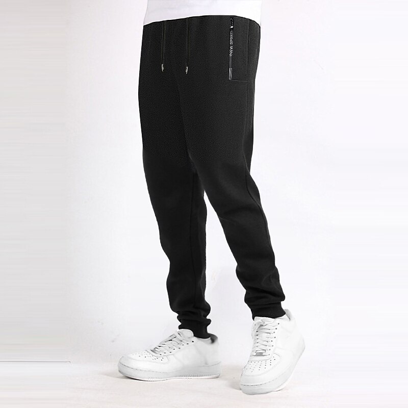 Men's Fleece Pants Sweatpants Joggers Trousers Drawstring Elastic Waist Straight Leg Plain Comfort Warm Casual Daily Holiday Sports Fashion Black Black Straight Leg Micro-elastic4