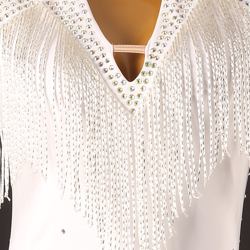 Dance Salsa Latin Dance Dress Rhinestone Tassel Women's Performance Training Long Sleeve High Spandex Tulle4
