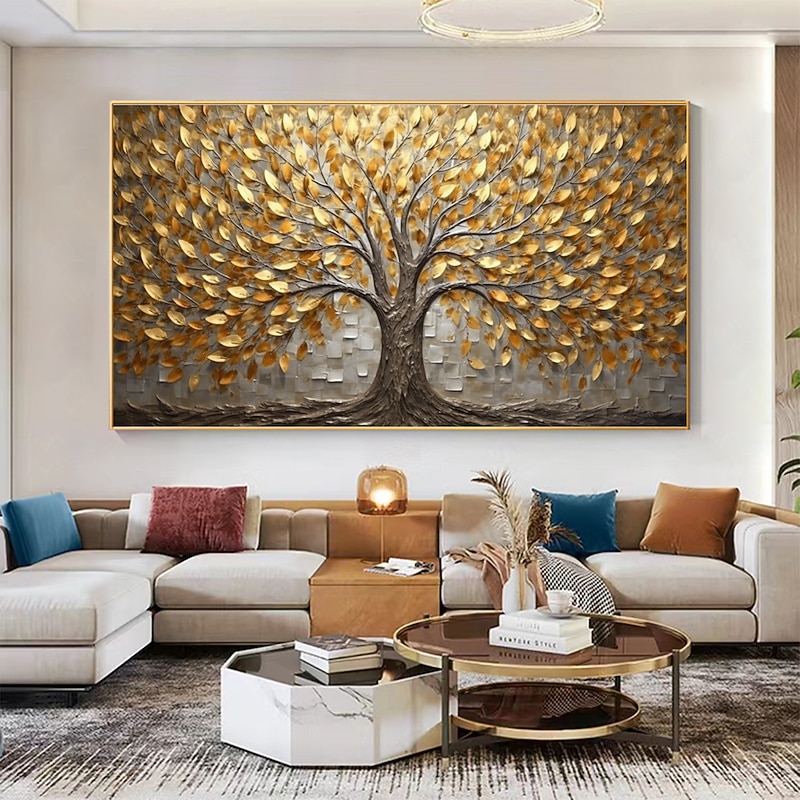 Handmade Oil Painting Canvas Wall Art Decor Original Gold Leaf Tree Home Decor With Stretched FrameWithout Inner Frame Painting
