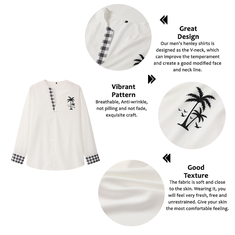 Men's Shirt Summer Hawaiian Shirt Coconut Tree Outdoor Street White Blue Green Khaki Long Sleeve V Neck Summer Fall Clothing Apparel Print2