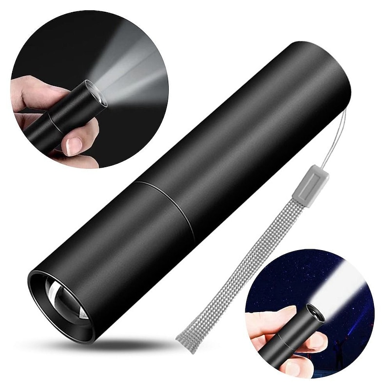 Portable Mini LED Flashlight, LED Torch Rechargeable 3 Lighting Modes Waterproof Retractable Powerful Light Torch Outdoor Zoom Torch