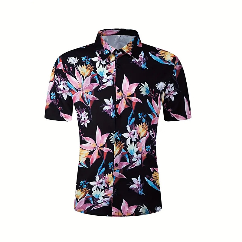 Men's Floral Tropical Flowers Shirt Summer Hawaiian Shirt Aloha Shirt Short Sleeve Shirt Turndown Casual Outdoor Street Casual Daily Black S M L2