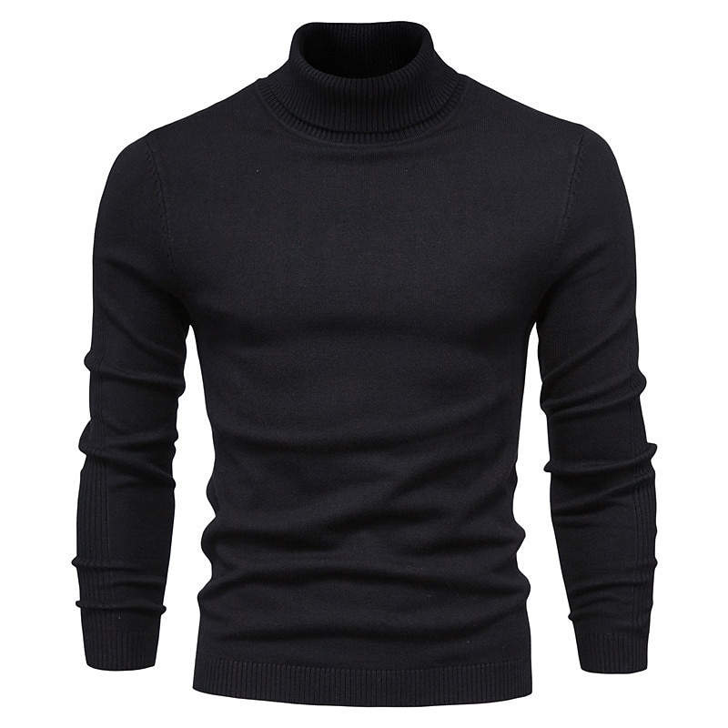 Men's Turtleneck Sweater Pullover Sweater Jumper Knit Sweater Ribbed Knit Regular Knitted Plain Turtleneck Keep Warm Modern Contemporary Daily Wear Going out Clothing Apparel Fall Winter Black Yellow