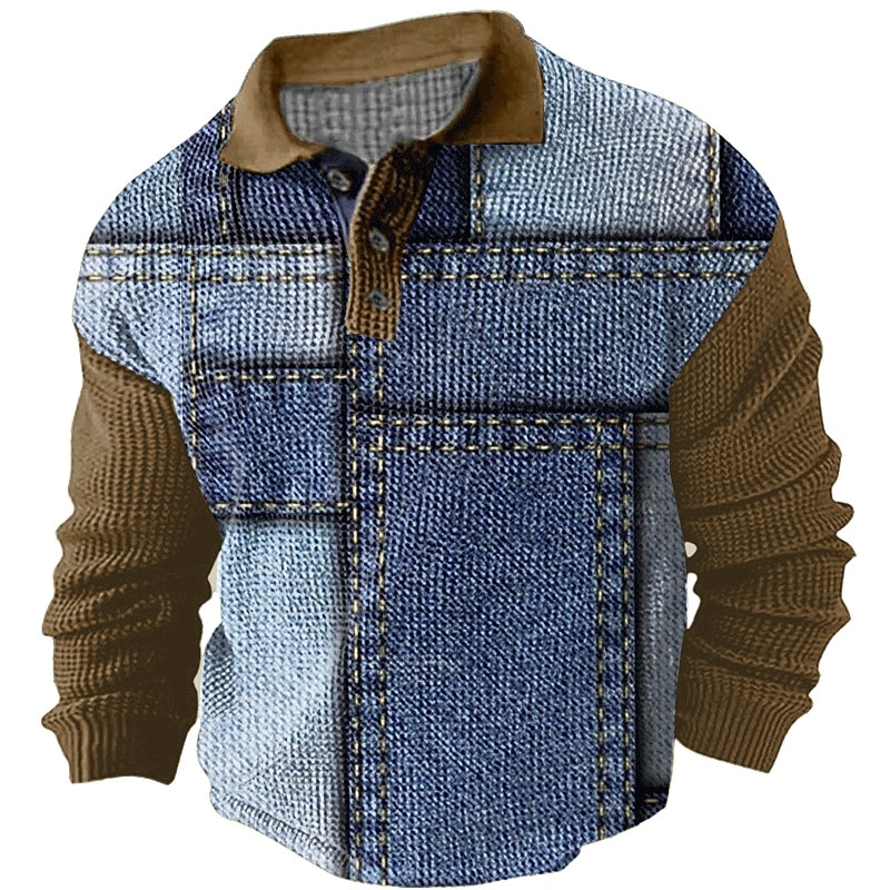 Men's Plaid Golf Shirt Long Sleeve Polo Shirts Collared Shirts Vintage Casual Vacation Wear Formal Wear Festival Wear Buttons 3D Print Fall & Winter Black Blue Brown2