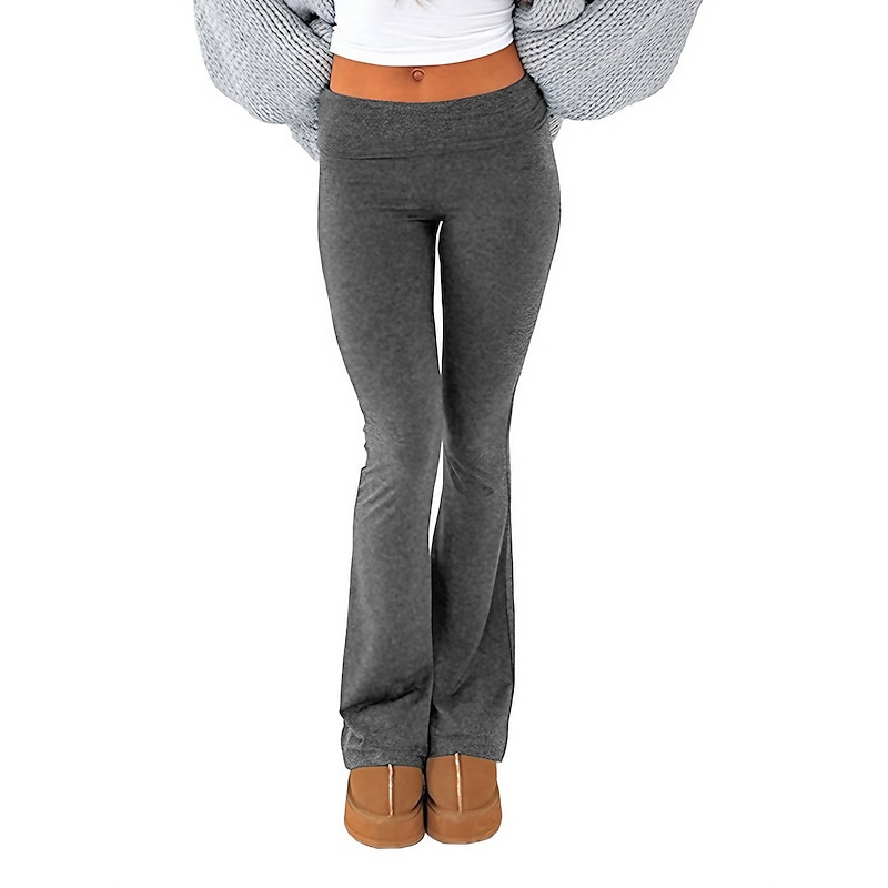 Women's Bell Bottom Pants Trousers Cozy Leggings Active Fashion Streetwear Full Length Low Waist Plain Breathability Soft Comfortable Micro-elastic Outdoor Street Daily Light Gray Dark-Gray Dark Pink