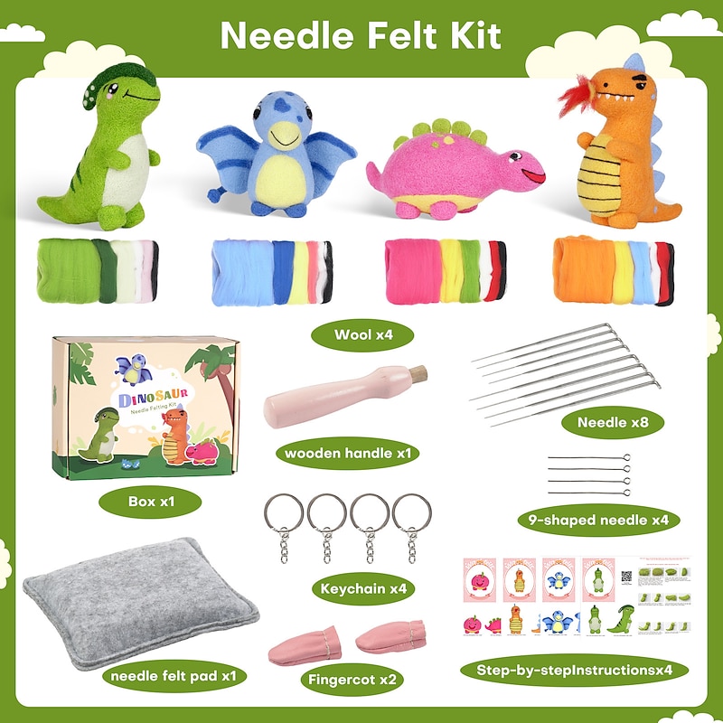 1 Set Wool Felt Poke Fun Felting Needles Needle Felting Supplies Kids Needle Felting Kit Toys for Kids  Wool Felt Poke Music Diy Material Pack Cute Cartoon Dinosaur Baby 4-Pack Children's Toys3