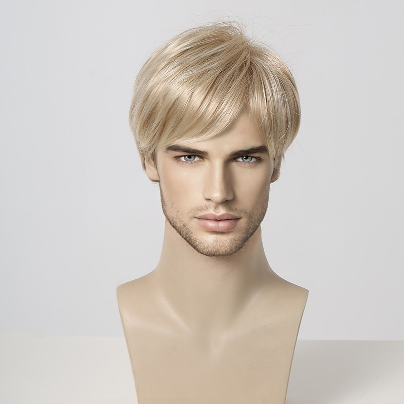 Synthetic Wig Uniforms Career Costumes Princess kinky Straight Middle Part Layered Haircut Machine Made Wig 8 inch Light golden Synthetic Hair Men's Cosplay Party Fashion Blonde2