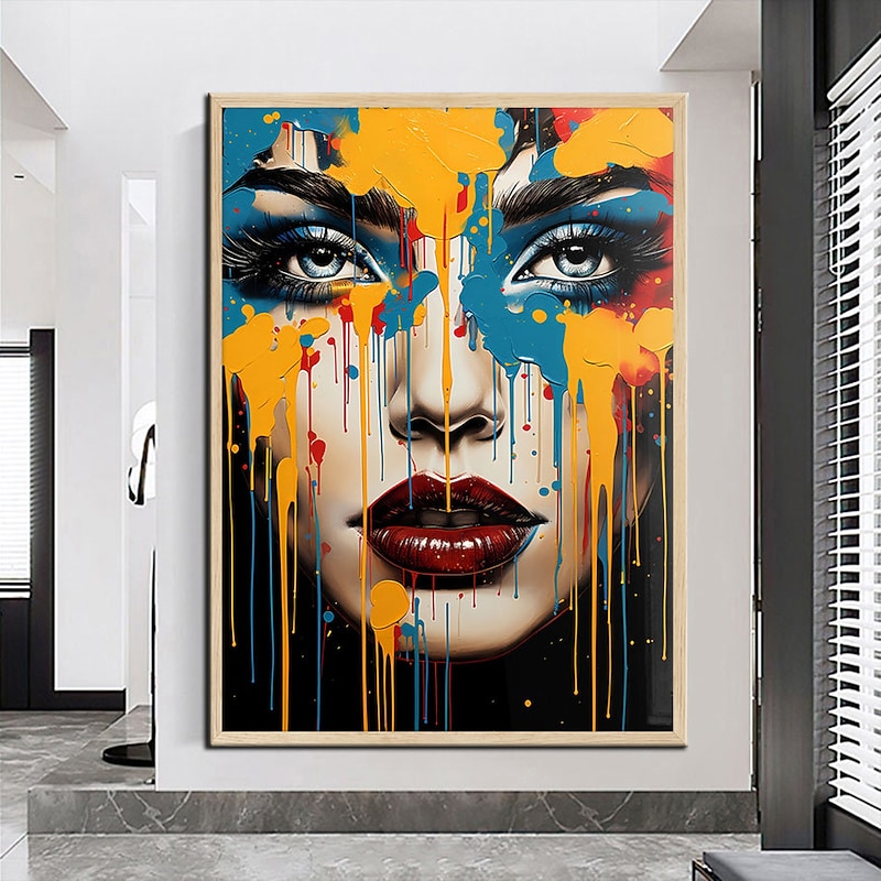 100% Hand Painted Wall Art Colorful Face Wall Art Woman Portrait Canvas Painting Abstract Girl Wall Decor Oil Painting Art Decor Home Decoration ready to hang or canvas