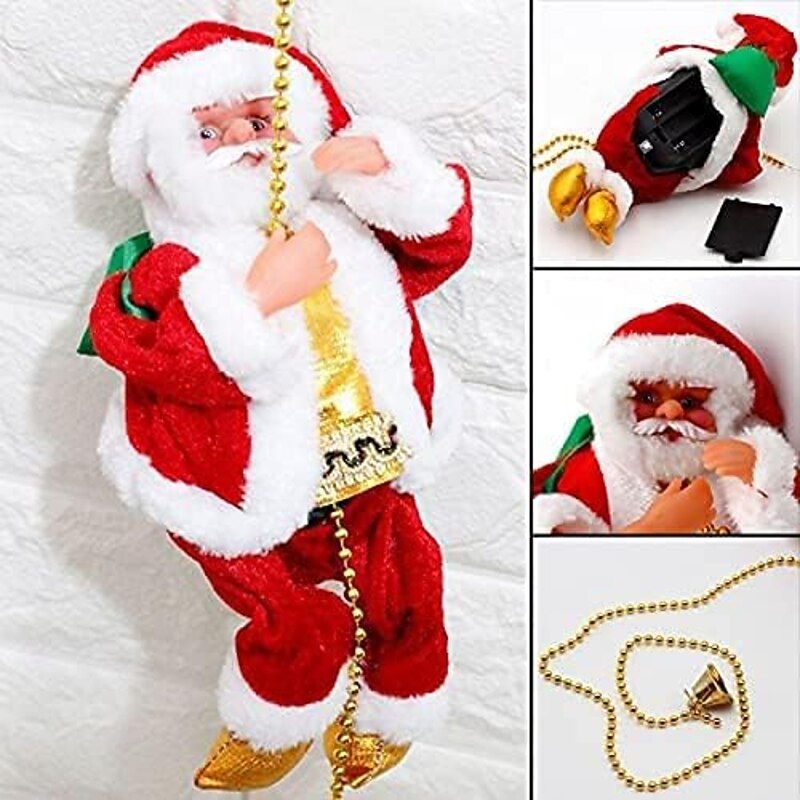 Christmas Electric Chimney Climbing Santa Claus Musical Toys,Xmas Gift Climbs Up and Down Electric Hanging Toy with Christmas Music Christmas Tree Decoration Christmas Party Home Door3
