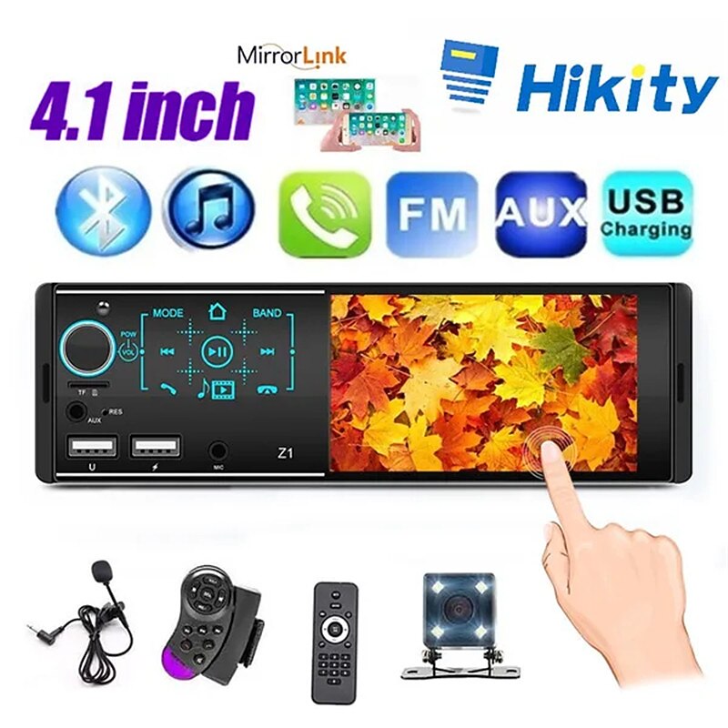 4.1''Inch Car MP5 Player 1din HD Capacitive Touch Screen Car Stereo Audioradio Support Wireless SWC Remote /Phone Charging Port/Hands Free Calling/Mirror Link/USB/TF Card/Aux-in/FM Radio Receiver2