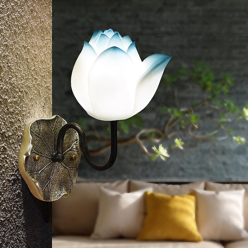 Mid-Century Lotus Flowers Wall Sconces Bedside Sconce Lighting Fixture Resin 3 Light Wall Mounted Lamps for Bedroom Hallway 110-240V