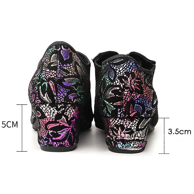 Women's Colorful Floral Latin Dance Shoes, Lace - Up Ballroom Dance Heels with Medium Heel for Eye - Catching Performances3