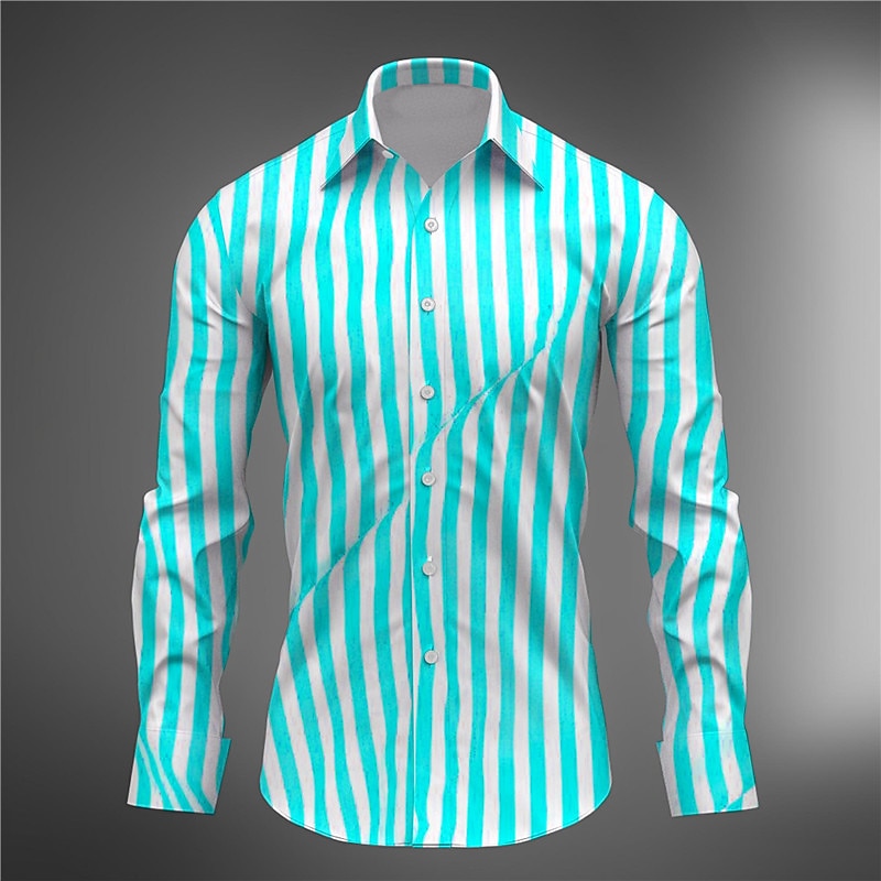 Men's Shirt Dress Shirt Stripe Daily Wear Going out Red Blue Purple Long Sleeve Turndown Fall & Winter Clothing Apparel Print2
