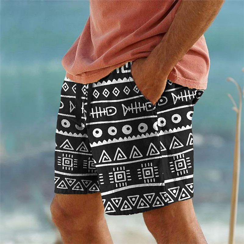 Men's Geometric Pattern Fish Sweat Shorts Beach Shorts Terry Shorts Mid Waist Ethnic Style Casual Daily Holiday Streetwear Drawstring Elastic Waist 3D Print Designer Clothing Apparel4