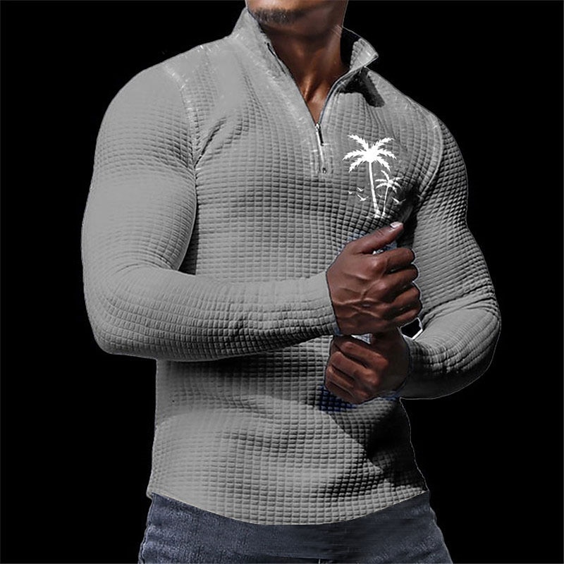 Men's Waffle Polo Shirts Golf Polos Shirts Long Sleeve Polo Shirts Zip Casual Casual Daily Fall & Winter Black White Apricot2