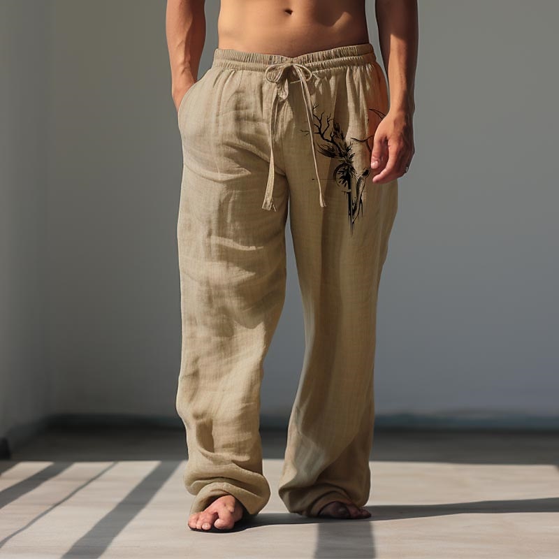 Men's Antelope Linen Pants Pants Trousers Baggy Pants Mid Waist Vintage Outdoor Daily Wear Streetwear Fall & Winter White Green Khaki2