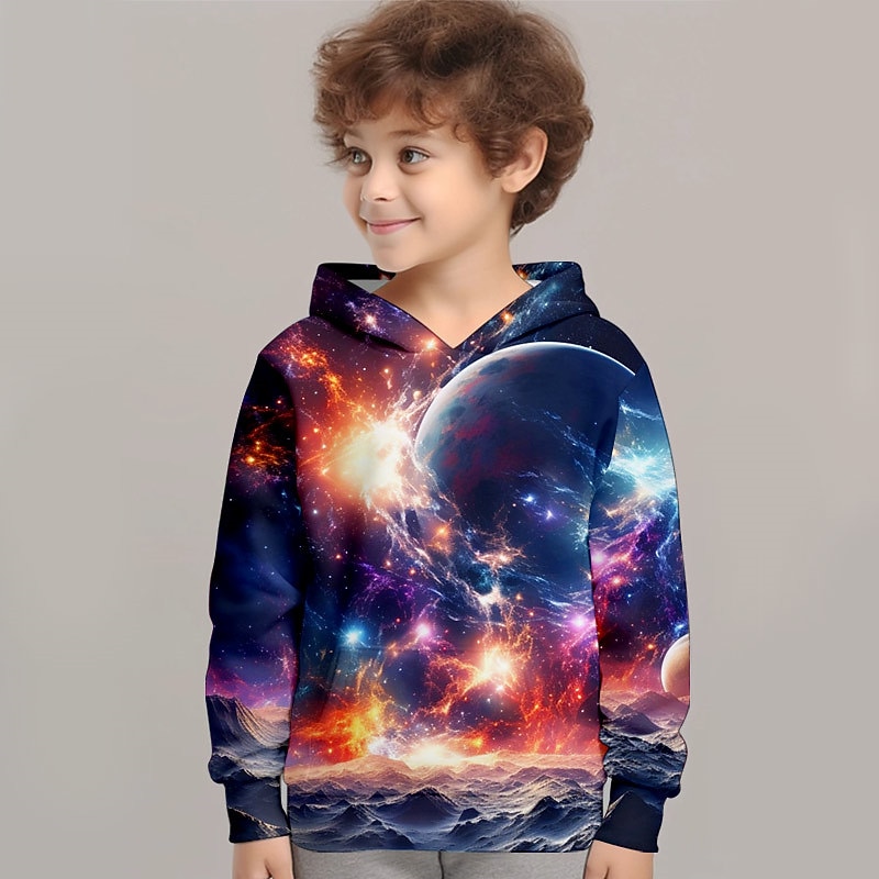 Boys 3D Galaxy Hoodie Pullover Long Sleeve 3D Print Fall Winter Fashion Streetwear Cool Kids 3-12 Years Outdoor Casual Daily Regular Fit2