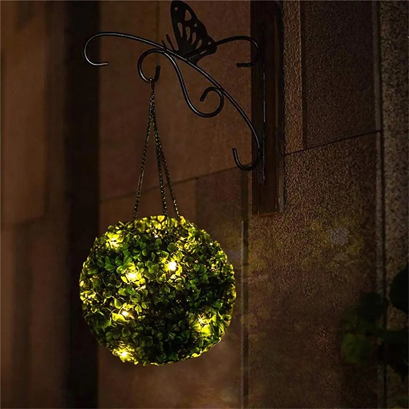 Outdoor Solar Power Grass Ball Hanging Light Yard  Decorative Simulation Grass Ball Chandelier Lamp For Lawn Garden Holiday  Decor Lighting Dia 14cm2