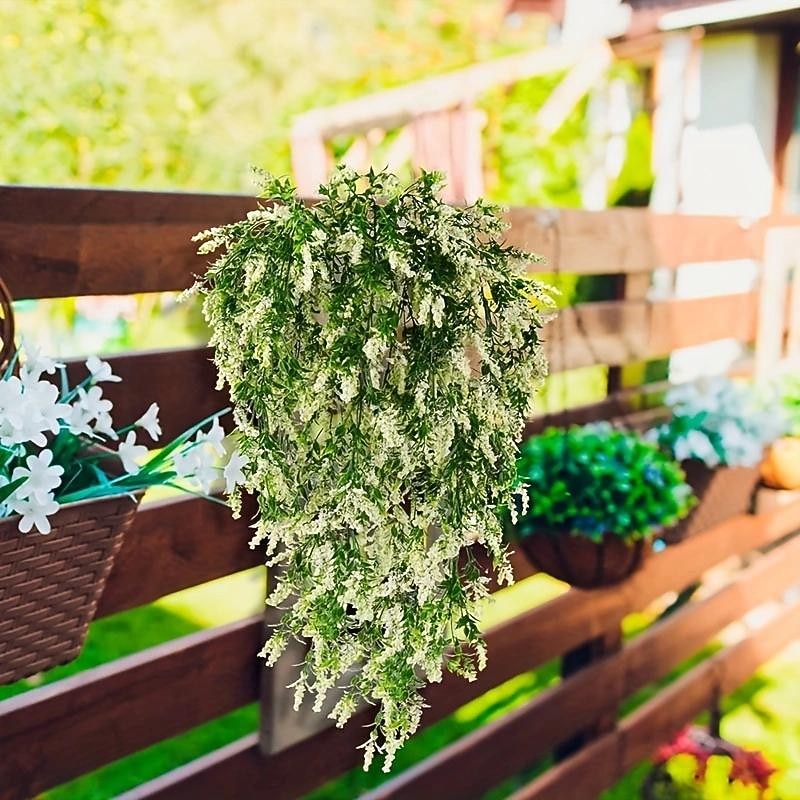 4 Bundles Artificial Lavender Hanging Flower Bouquet Vine Hanging Plants Fake Ivy Vine Leaves For Patio Home Bedroom Wedding Indoor Outdoor Wall Decor, Home Decor, Aesthetic Room Decor4