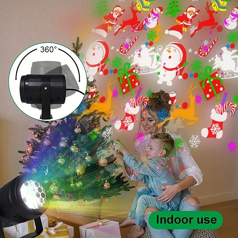 1pc Snowflake Christmas Laser Projector Light 16 Different Slides Waterproof Projection Light Rotating Christmas Pattern LED Stage Lights Outdoor Holiday Lighting Christmas Decoration