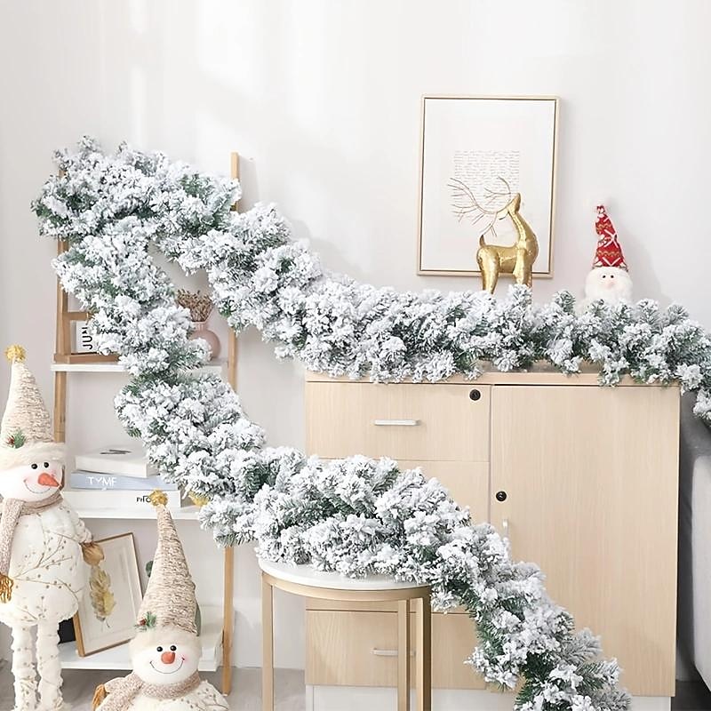 1pc, Snow Flocked Christmas Garland, Snowy Artificial Christmas Garland, Winter Frosted Holiday Pine Garland White Cedar Garland For Xmas Tree Stairs Fireplace Decor Christmas Wreath.