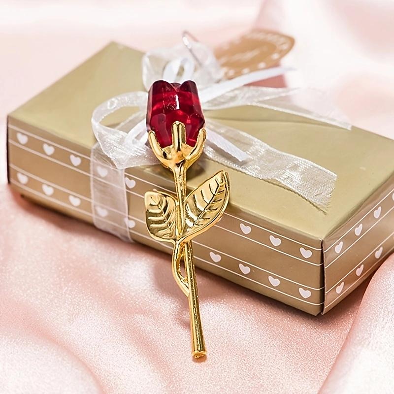 1pc, Valentines Day Gift Crystal Glass Rose Flower In Box Mini Forever Red Gold Artificial Rose For Girlfriend Wedding Gift For Guest2