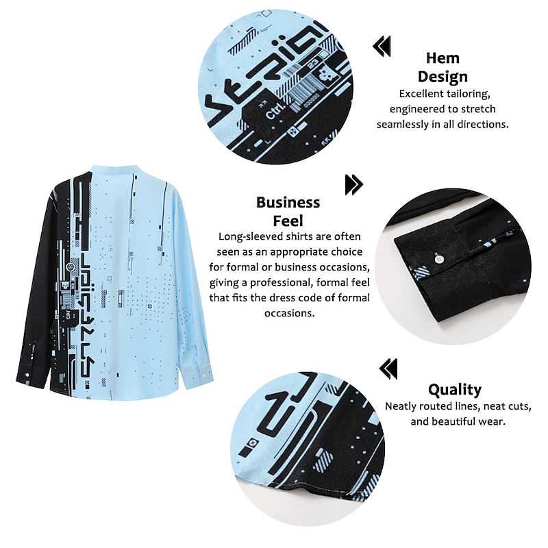 Men's Geometric Pattern Shirt Button Up Shirt Long Sleeve Fashion Streetwear Designer Outdoor Casual Daily Summer Spring Fall Stand Collar Print Blue-Green White Pink Blue Green3