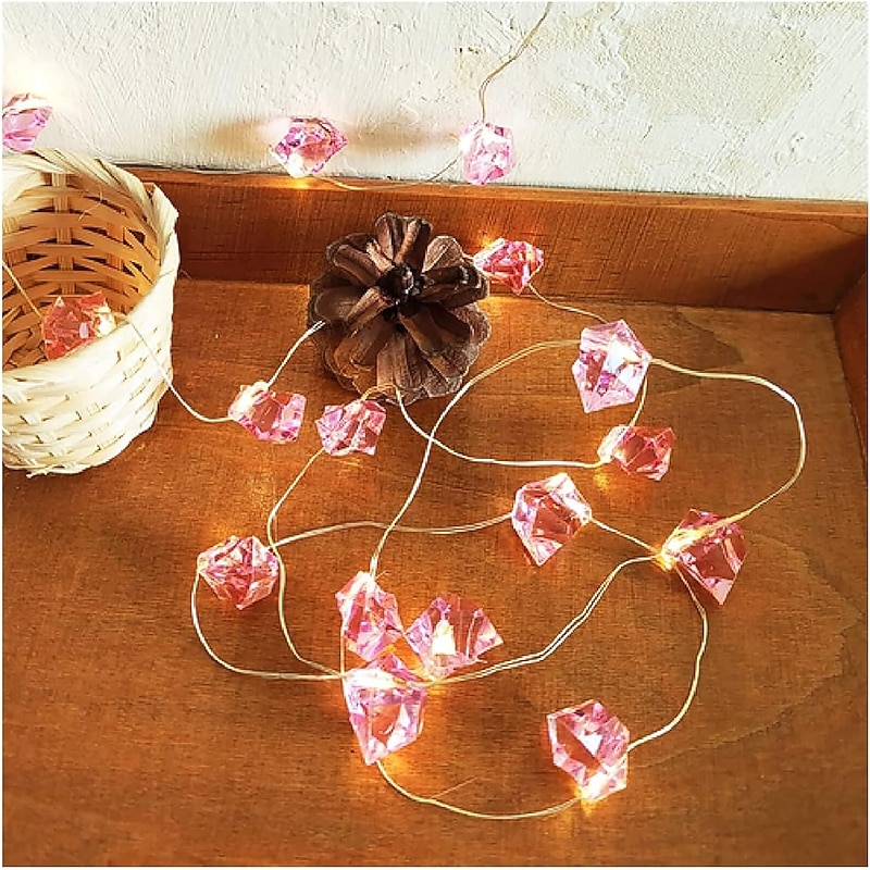 Pink Crystal Shaped Fairy String Lights 2m 20LEDs Copper Wire Lights Battery Powered Christmas Wedding Party Home Garden Holiday Indoor Outdoor Decoration4