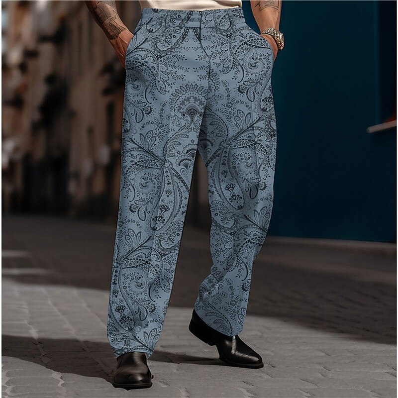 Paisley Vintage Men's 3D Print Dress Pants Pants Trousers Outdoor Street Wear to work Polyester Black White Blue S M L High Elasticity Pants3