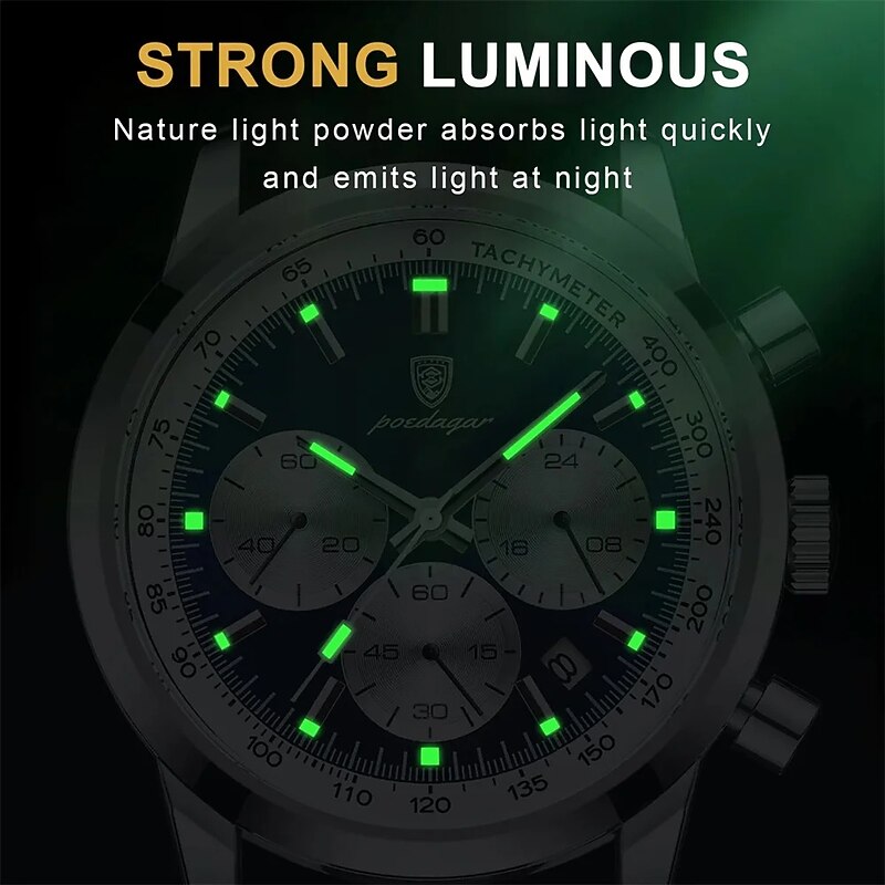 POEDAGAR Luxury Man Watch High Quality Waterproof Chronograph Luminous Men's Wristwatch Leather Men Quartz Watches Casual Clock3