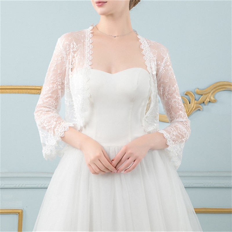 Shawls Women's Wrap Bolero Elegant Bridal Long Sleeve Lace Wedding Wraps With Flower For Wedding Spring & Summer3