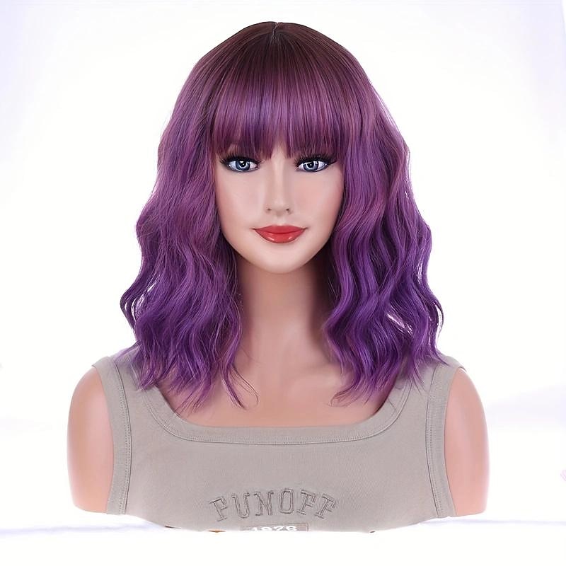 Shoulder Length Water Wave Wigs Synthetic Wigs With Bangs For Women, Fashionable For Daily Use Party Cosplay2
