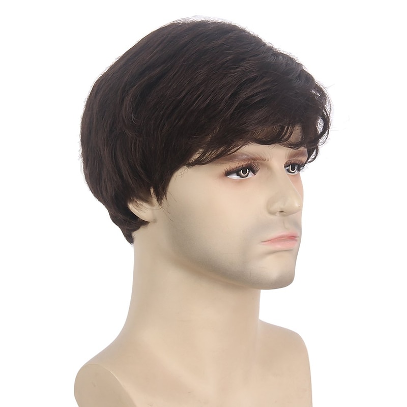 Mens Brown Wig Short Layer Wavy Wigs for Men Natural Synthetic Hair Wig for Man Men Guy Cosplay Anime Party Costume Anime3