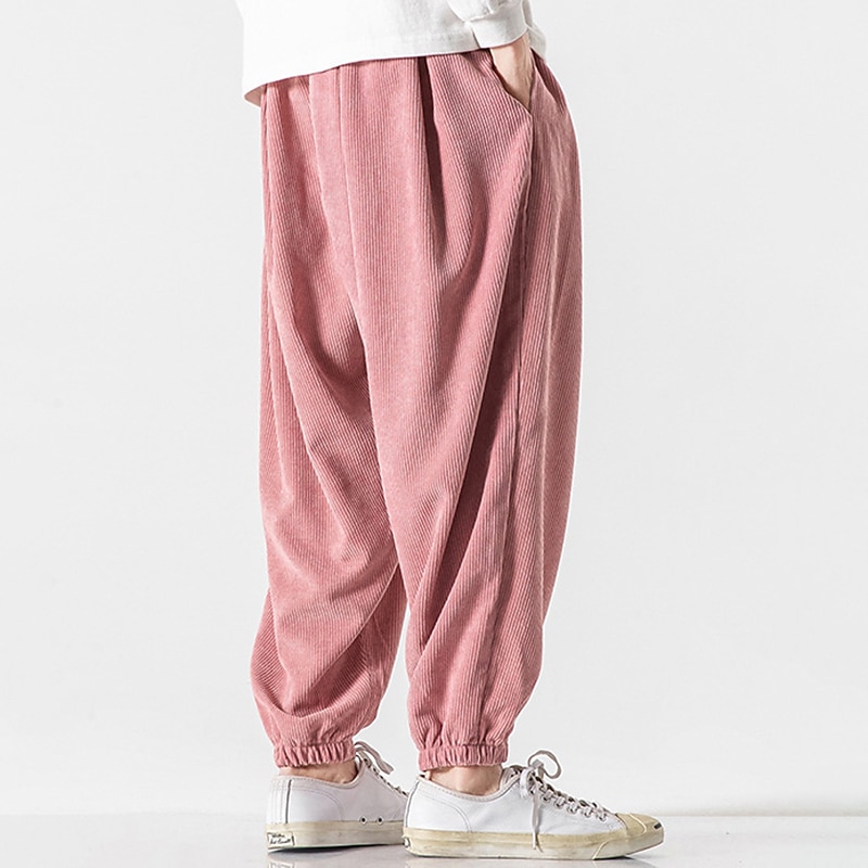 Men's Sweatpants Corduroy Pants Carrot Pants Pocket Drawstring Elastic Waist Plain Comfort Breathable Outdoor Daily Going out Fashion Casual Black Pink