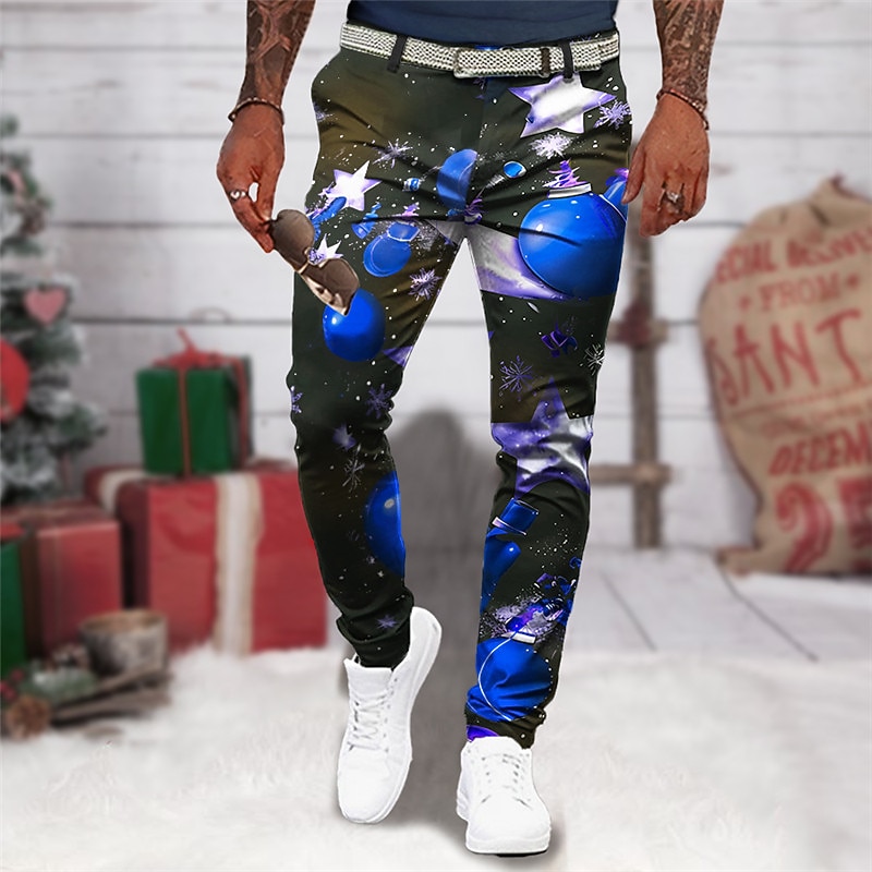 Christmas Bell Business Casual Men's 3D Print Christmas Pants Dress Pants Pants Trousers Outdoor Daily Wear Streetwear Polyester Yellow Red Blue S M L Medium Waist Elasticity Pants3