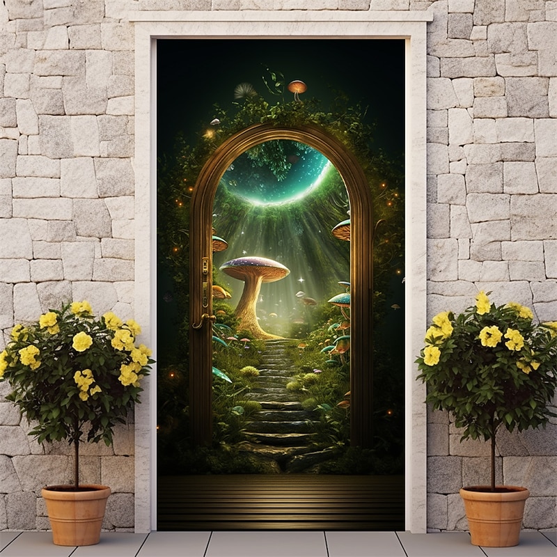 Fantasy Mushroom World Door Covers Door Tapesty Door Curtain Decoration Backdrop Door Banner for Front Door Farmhouse Holiday Party Decor Supplies3