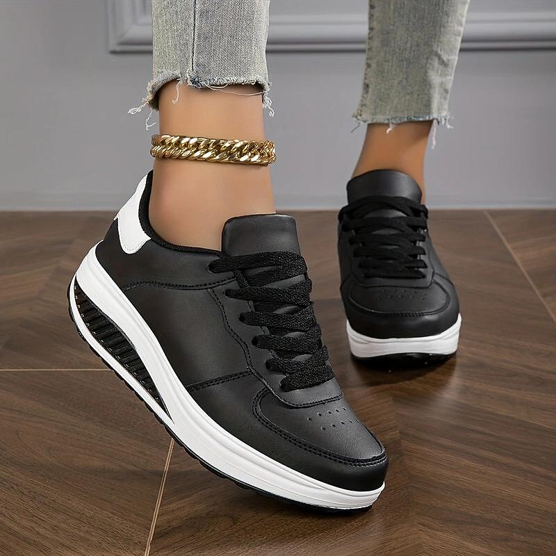 Women's Platform Sneakers – Stylish White Lace-Up Shoes with Air Cushion for Walking & Casual Wear3