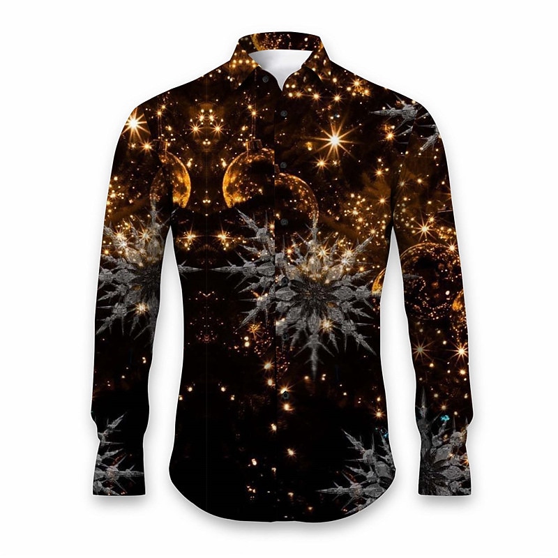 Men's Geometric Pattern Sparkly Shirt Long Sleeve Casual Daily Wear Going out Fall & Winter Turndown Print Button-Down Black Yellow Red Royal Blue Blue