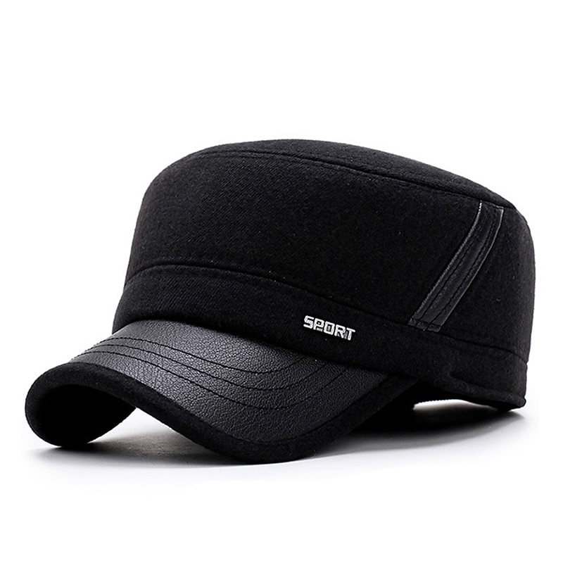 Men's Flat Cap Baseball Cap Winter Hats Military Cap Cadet Hat Black Coffee Cotton Travel Outdoor Vacation Plain Windproof Warm3