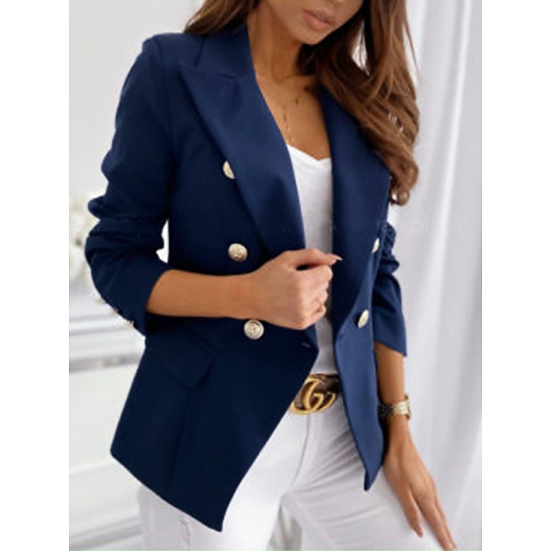 Women's Blazer Office Formal Button Pink Fall Windproof Streetwear Double Breasted Lapel Outerwear Long Sleeve Summer Black S4