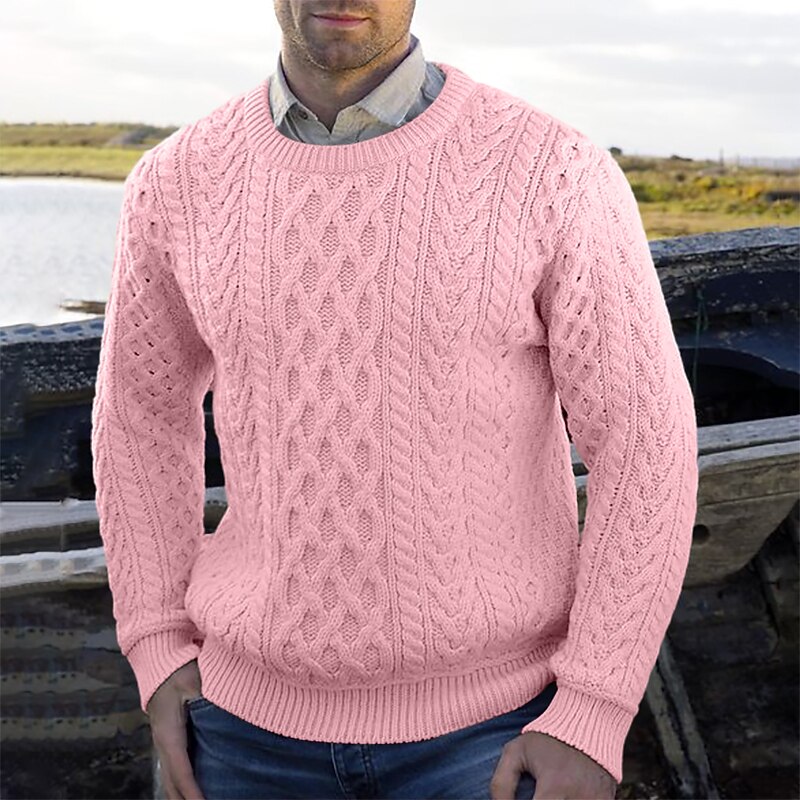 Men's Irish Pullover Sweater Jumper Knit Sweater Ribbed Cable Knit Regular Tops Knitted Plain Crew Neck Vintage Keep Warm Daily Wear Going out Clothing Apparel Fall Winter2