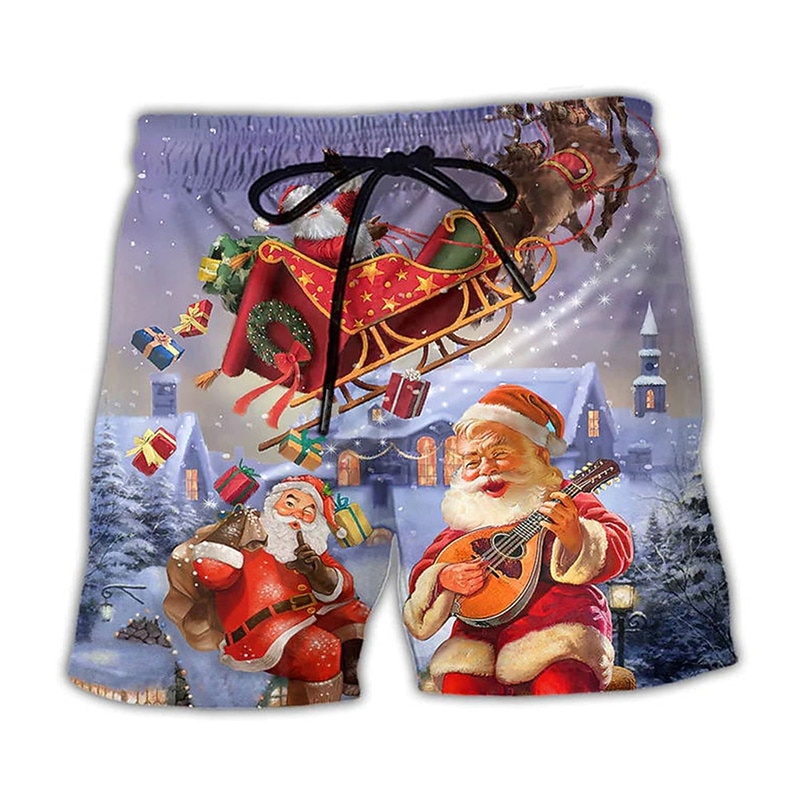 Men's Santa Claus Swim Trunks Swim Shorts Board Shorts Mid Waist Hawaiian Casual Holiday Beach Drawstring with Mesh lining Elastic Waist Designer Clothing Apparel