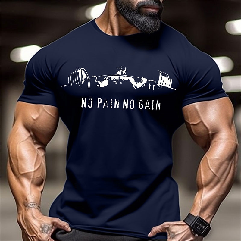 Men's Fitness Gym Workout T-Shirt - 'NO PAIN NO GAIN' Graphic Short Sleeve Tee4